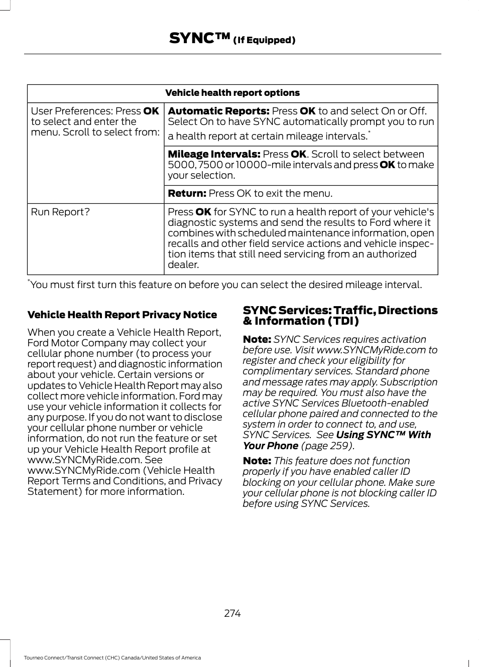 Sync | FORD 2014 Transit Connect v.1 User Manual | Page 277 / 401