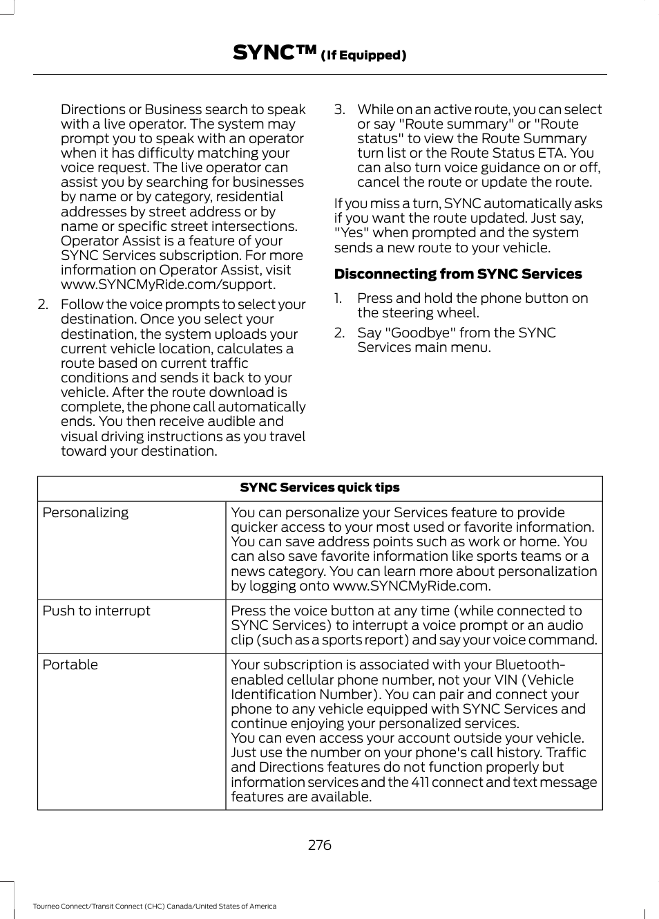 Sync | FORD 2014 Transit Connect v.1 User Manual | Page 279 / 401