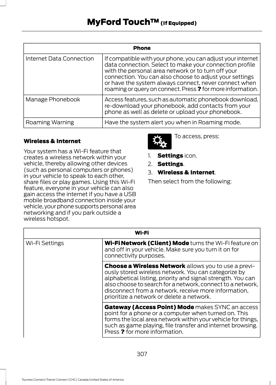 Myford touch | FORD 2014 Transit Connect v.1 User Manual | Page 310 / 401