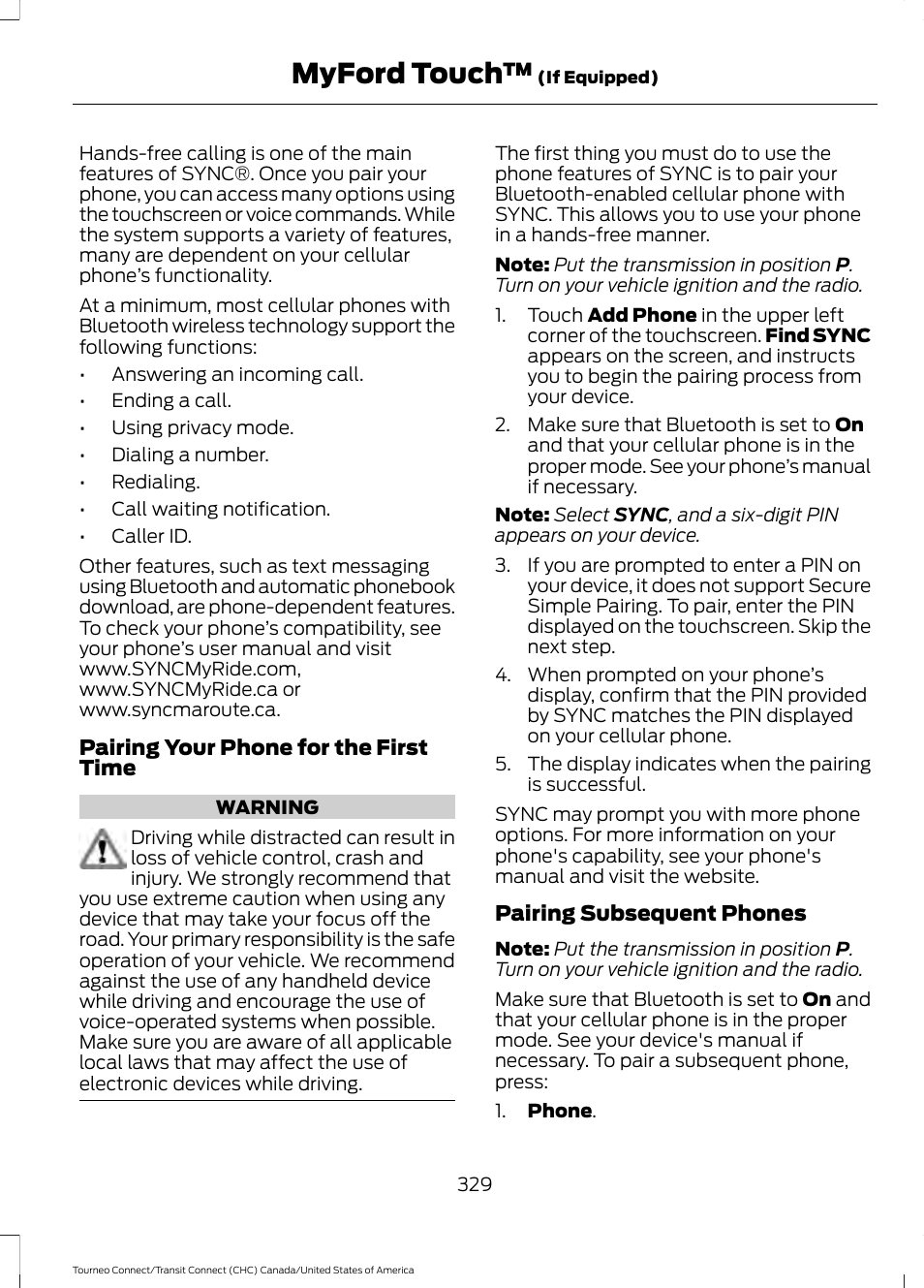 Myford touch | FORD 2014 Transit Connect v.1 User Manual | Page 332 / 401