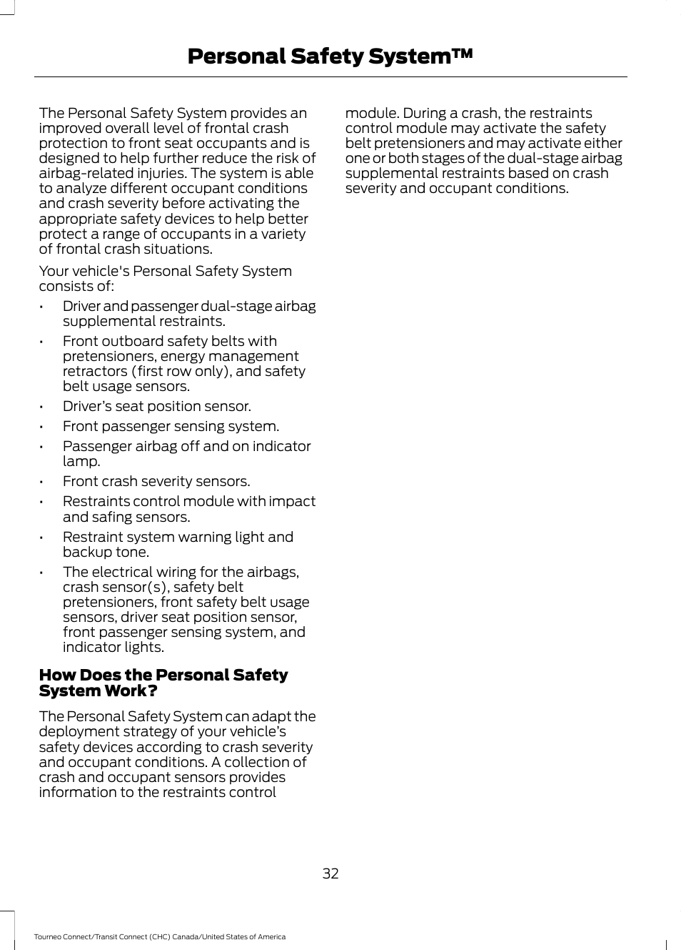 Personal safety system | FORD 2014 Transit Connect v.1 User Manual | Page 35 / 401