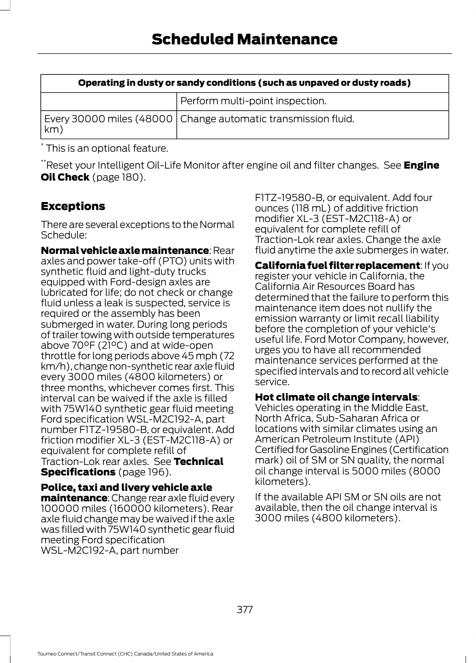 Scheduled maintenance | FORD 2014 Transit Connect v.1 User Manual | Page 380 / 401