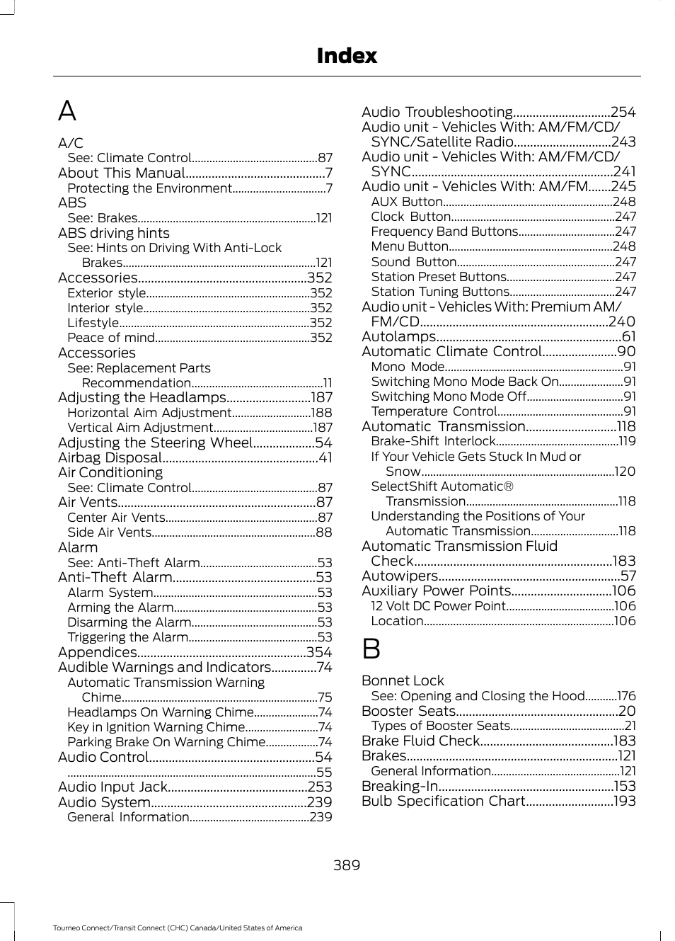 Index | FORD 2014 Transit Connect v.1 User Manual | Page 392 / 401