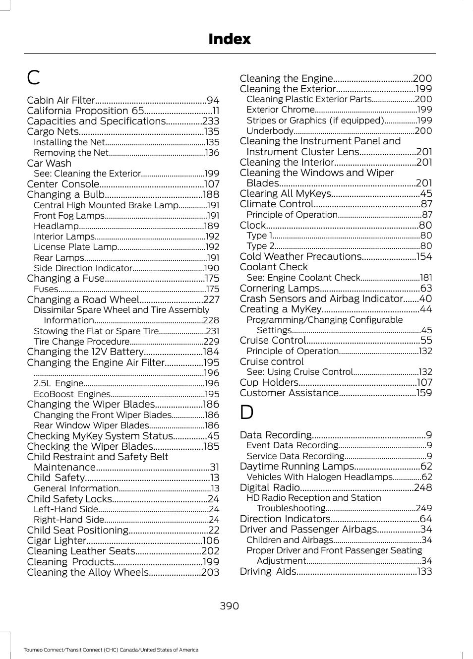 Index | FORD 2014 Transit Connect v.1 User Manual | Page 393 / 401