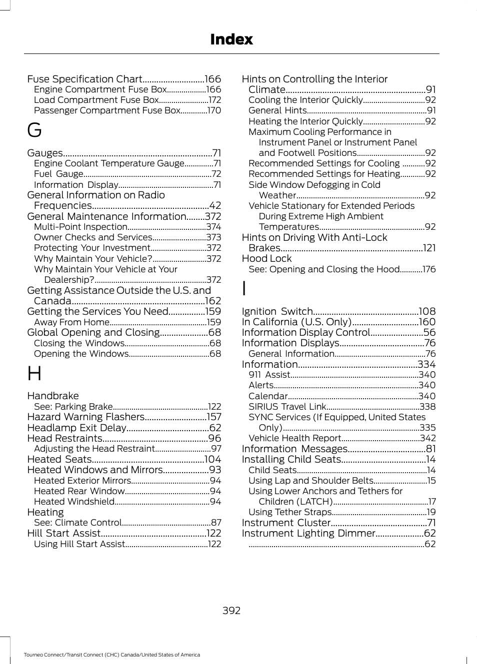 Index | FORD 2014 Transit Connect v.1 User Manual | Page 395 / 401