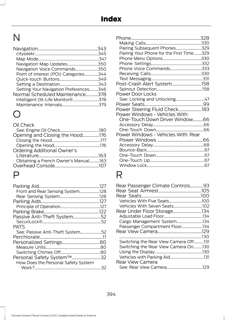 Index | FORD 2014 Transit Connect v.1 User Manual | Page 397 / 401