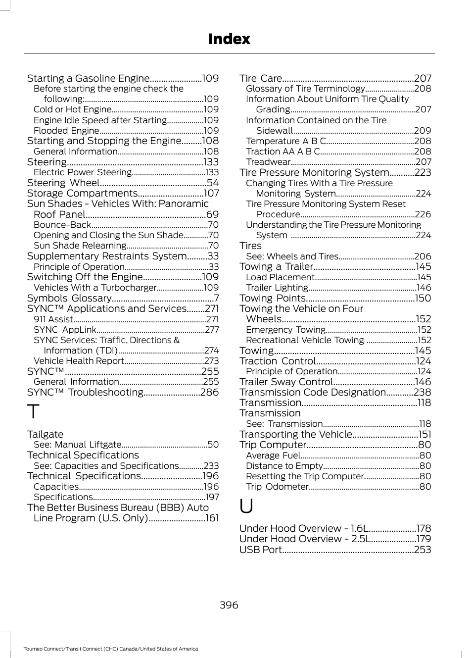 Index | FORD 2014 Transit Connect v.1 User Manual | Page 399 / 401