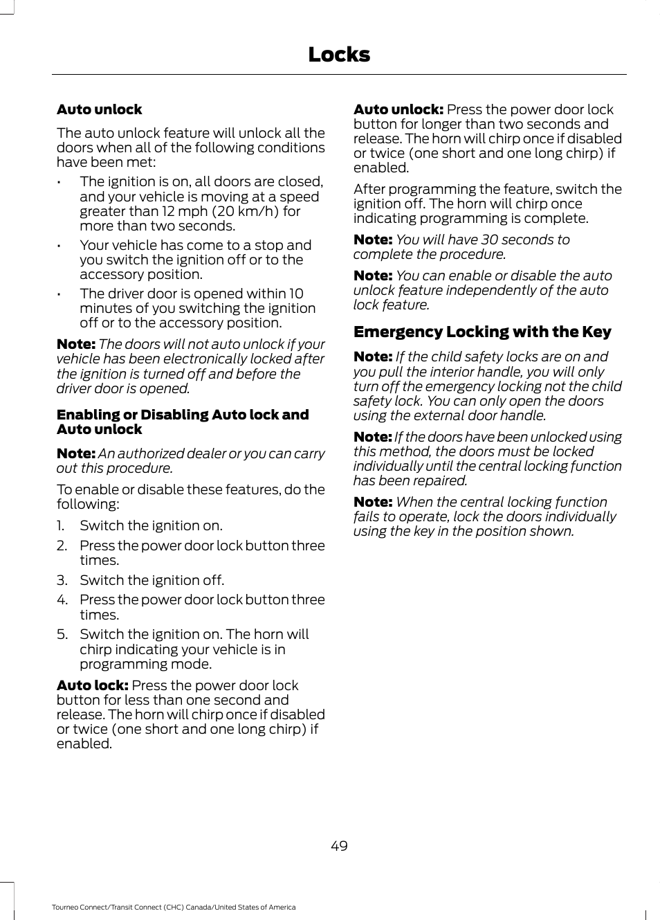 Locks | FORD 2014 Transit Connect v.1 User Manual | Page 52 / 401