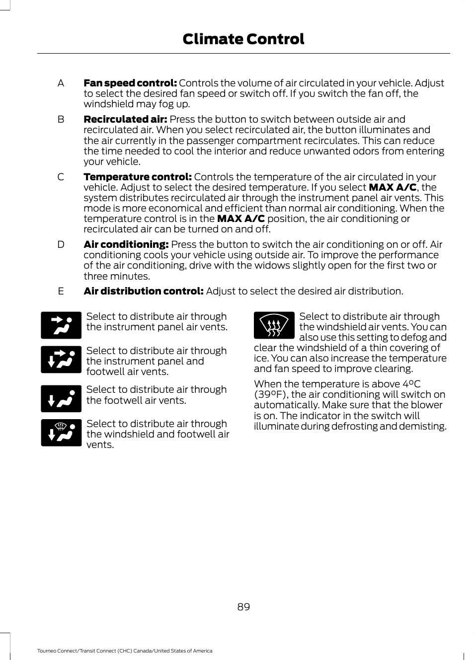 Climate control | FORD 2014 Transit Connect v.1 User Manual | Page 92 / 401