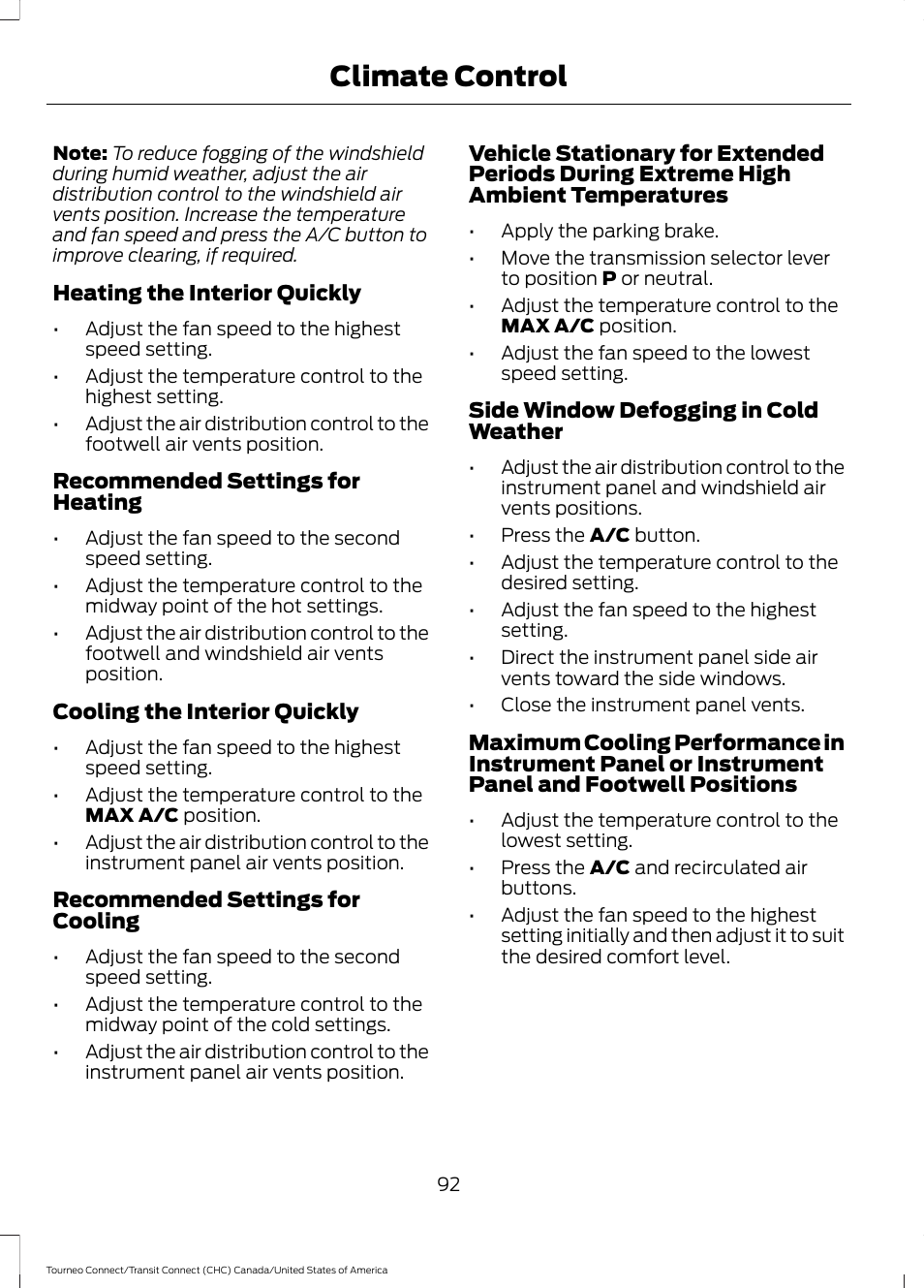 Climate control | FORD 2014 Transit Connect v.1 User Manual | Page 95 / 401