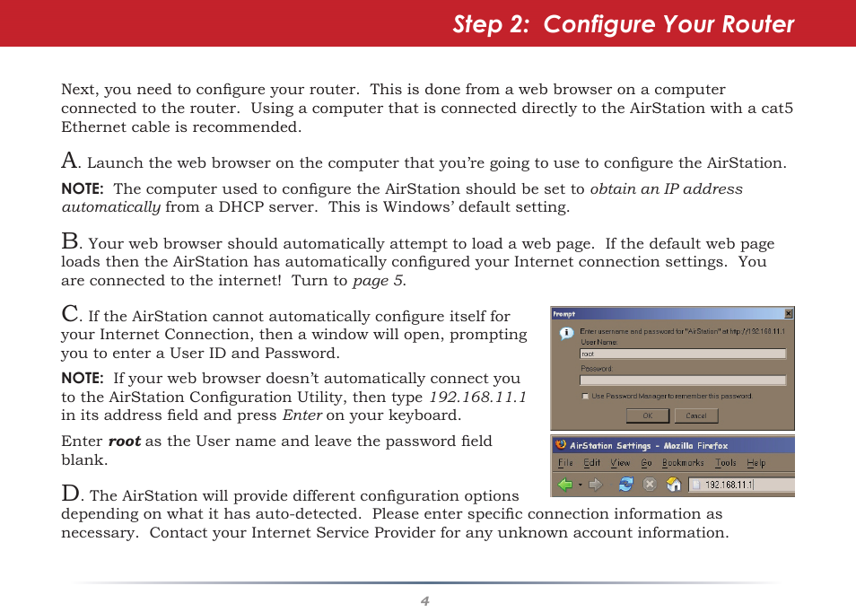 Step 2: configure your router | Buffalo Technology Buffalo AirStation WHR-HP-AG108 User Manual | Page 4 / 7