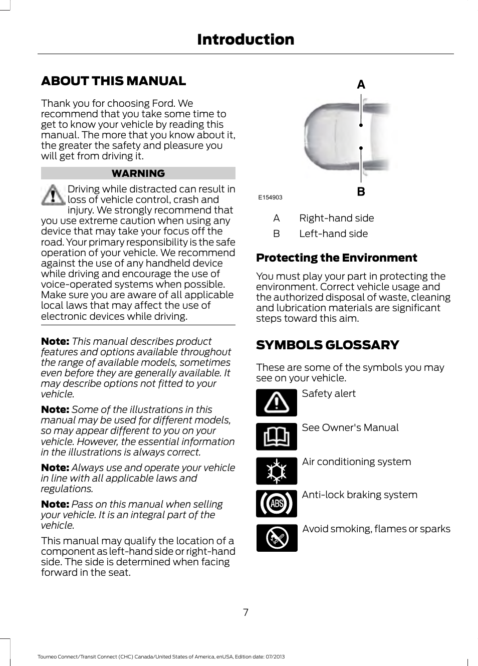 Introduction, About this manual, Symbols glossary | About this manual symbols glossary | FORD 2014 Transit Connect v.2 User Manual | Page 10 / 404