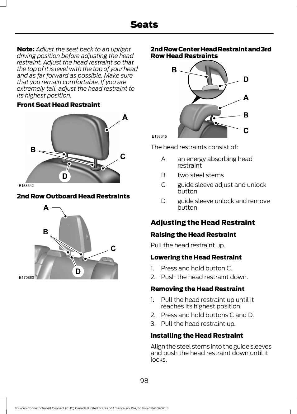 Seats | FORD 2014 Transit Connect v.2 User Manual | Page 101 / 404