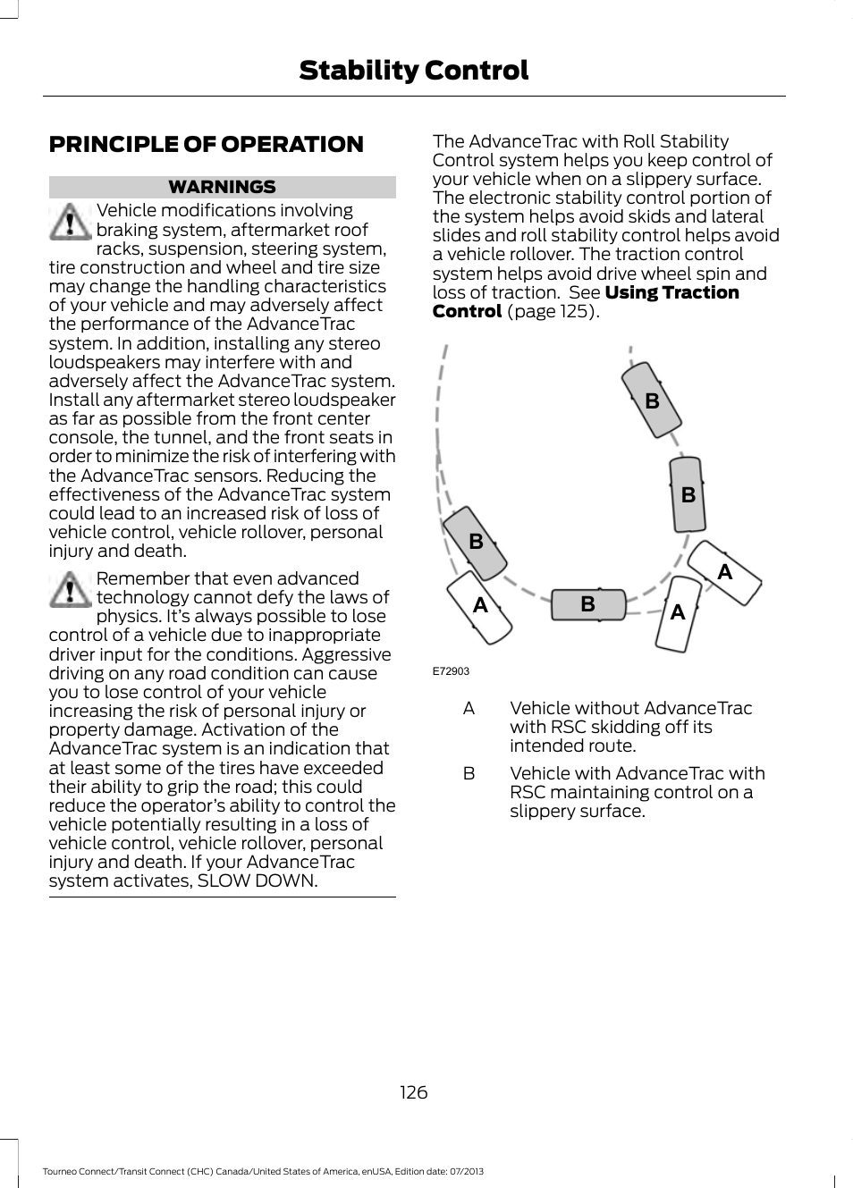 Stability control, Principle of operation, Ab b b b | FORD 2014 Transit Connect v.2 User Manual | Page 129 / 404