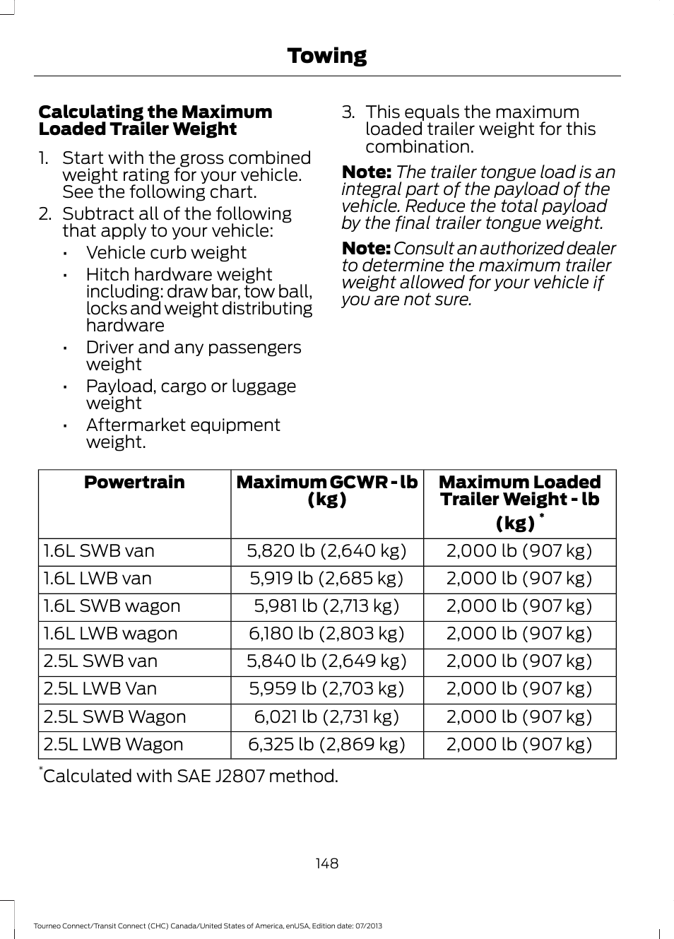 Towing | FORD 2014 Transit Connect v.2 User Manual | Page 151 / 404