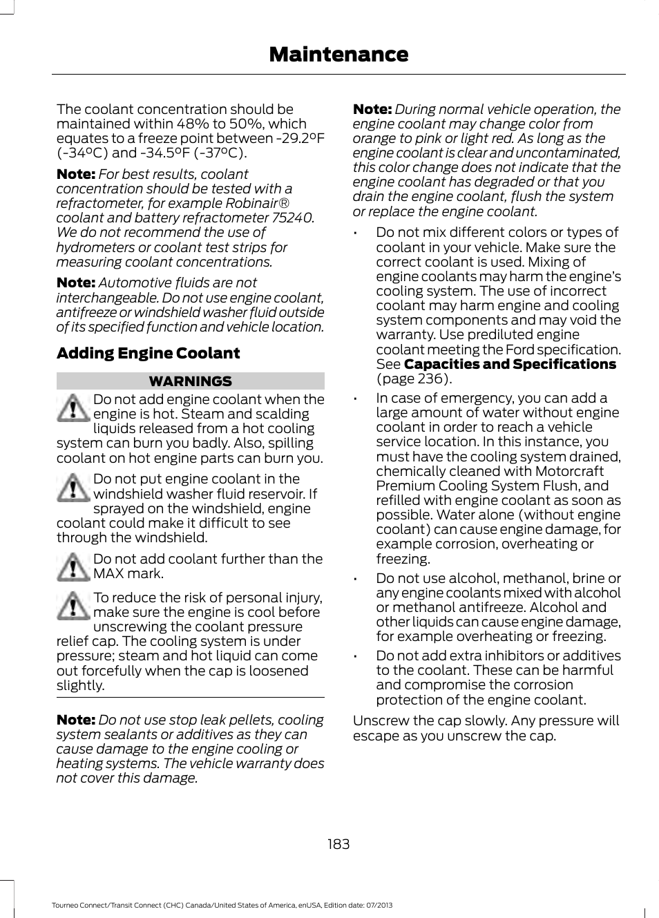Maintenance | FORD 2014 Transit Connect v.2 User Manual | Page 186 / 404