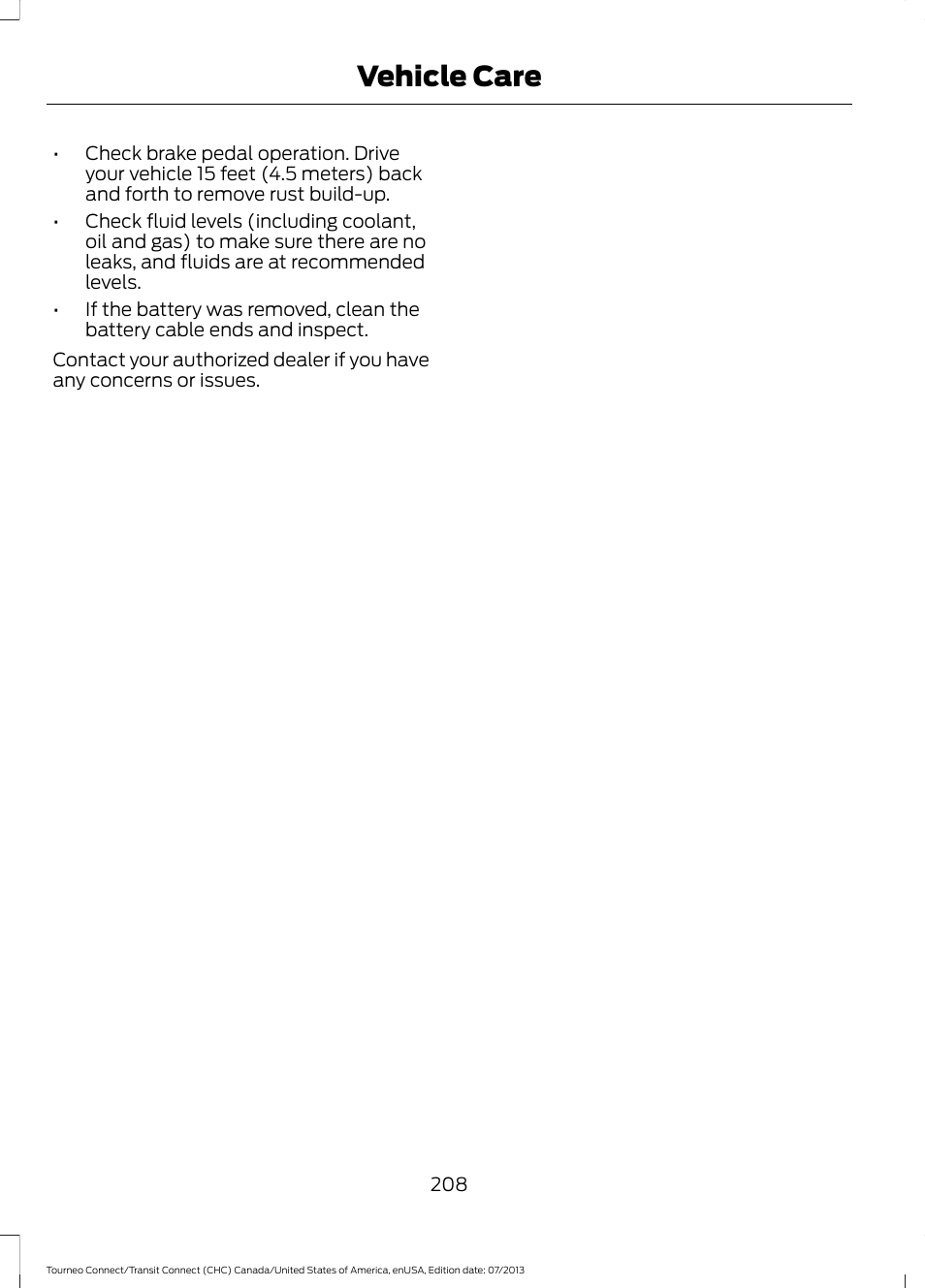 Vehicle care | FORD 2014 Transit Connect v.2 User Manual | Page 211 / 404