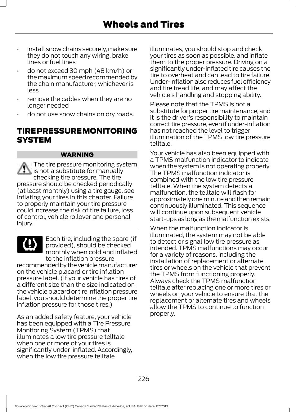 Tire pressure monitoring system, See tire, See tire pressure | Wheels and tires | FORD 2014 Transit Connect v.2 User Manual | Page 229 / 404