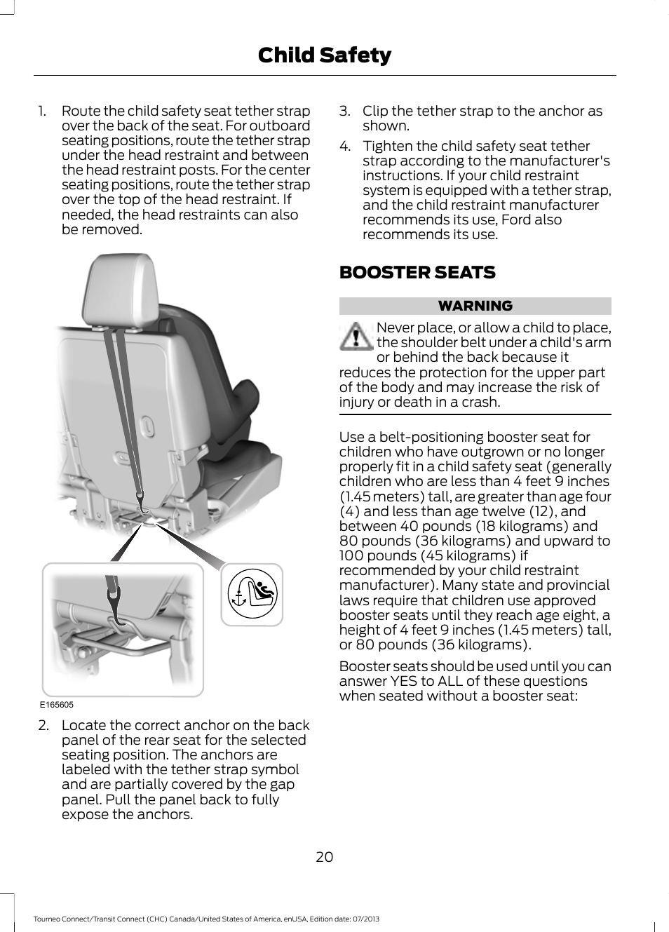 Booster seats, Child safety | FORD 2014 Transit Connect v.2 User Manual | Page 23 / 404