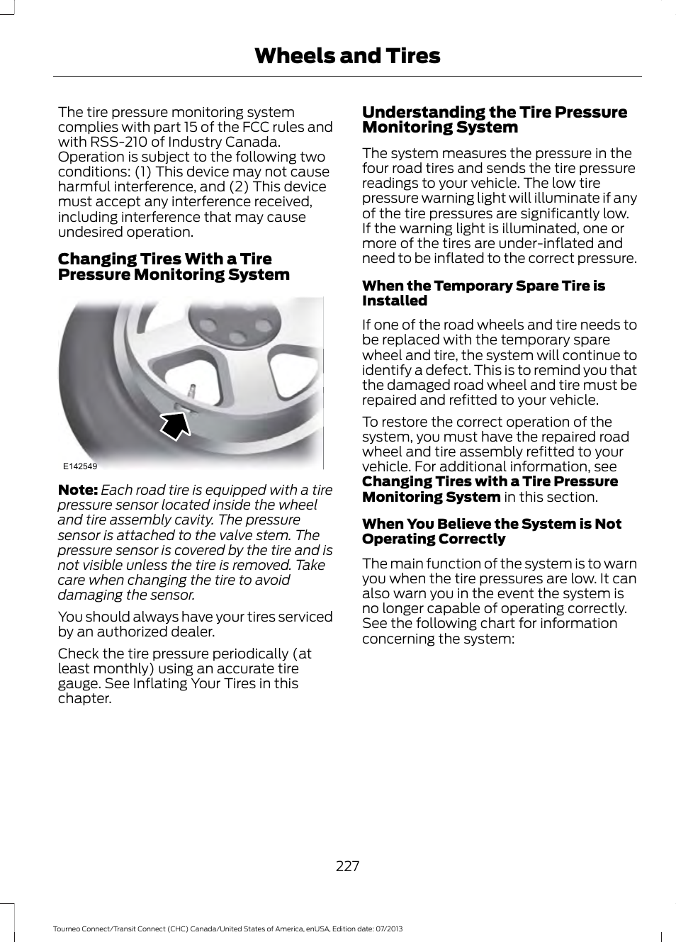 Wheels and tires | FORD 2014 Transit Connect v.2 User Manual | Page 230 / 404