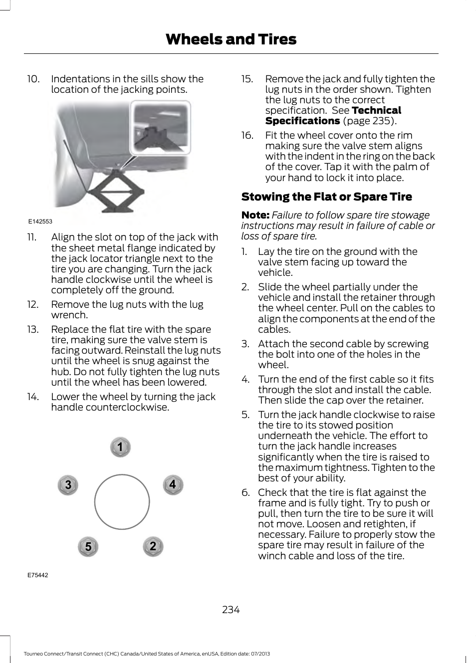 Wheels and tires | FORD 2014 Transit Connect v.2 User Manual | Page 237 / 404