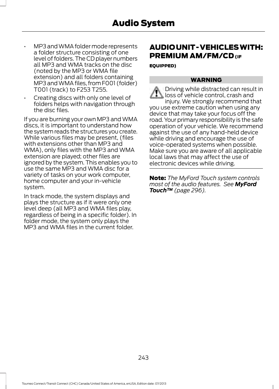 Audio unit, Audio unit - vehicles with: premium am, Fm/cd | Audio system, Audio unit - vehicles with: premium am/fm/cd | FORD 2014 Transit Connect v.2 User Manual | Page 246 / 404