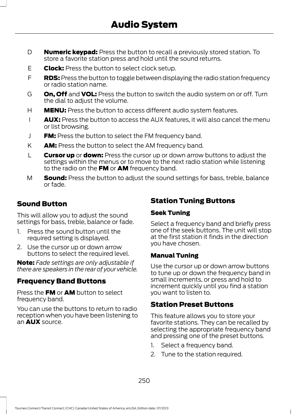 Audio system | FORD 2014 Transit Connect v.2 User Manual | Page 253 / 404