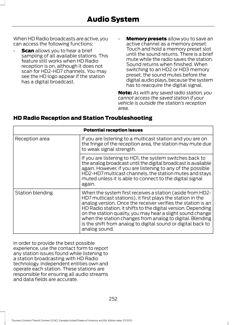 Audio system | FORD 2014 Transit Connect v.2 User Manual | Page 255 / 404