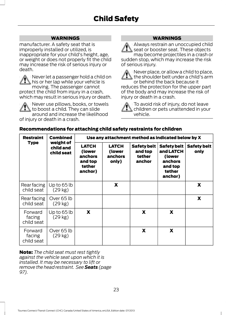 Child safety | FORD 2014 Transit Connect v.2 User Manual | Page 26 / 404