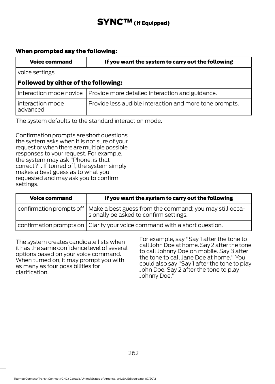 Sync | FORD 2014 Transit Connect v.2 User Manual | Page 265 / 404