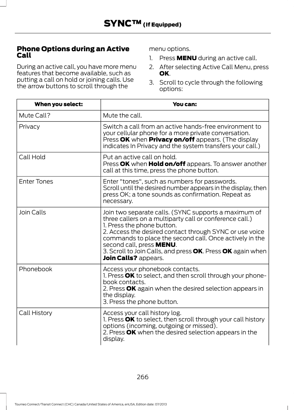 Sync | FORD 2014 Transit Connect v.2 User Manual | Page 269 / 404
