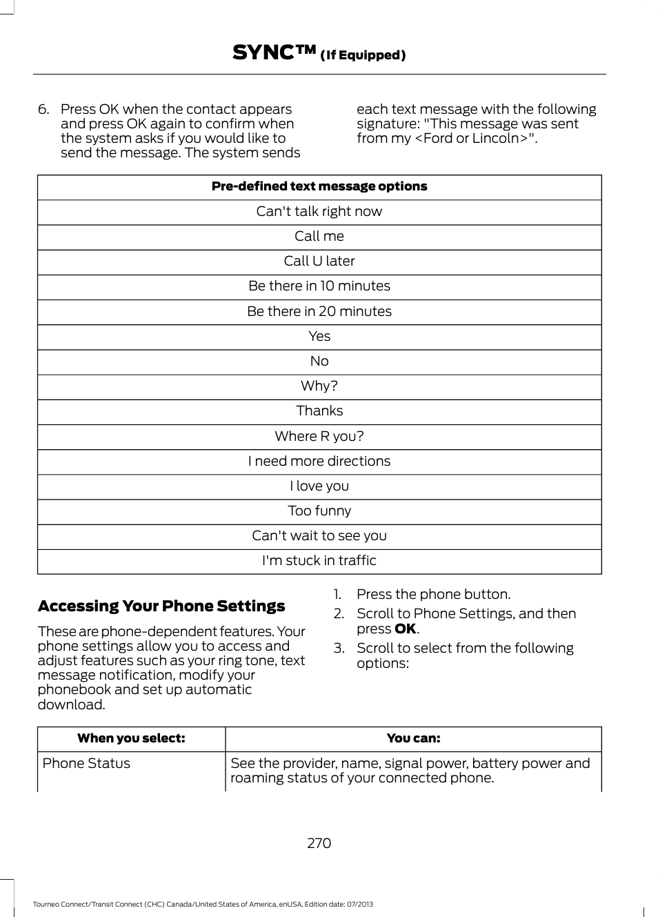 Sync | FORD 2014 Transit Connect v.2 User Manual | Page 273 / 404
