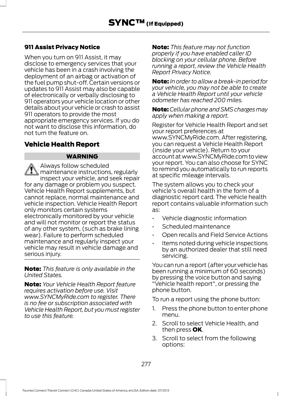 Sync | FORD 2014 Transit Connect v.2 User Manual | Page 280 / 404