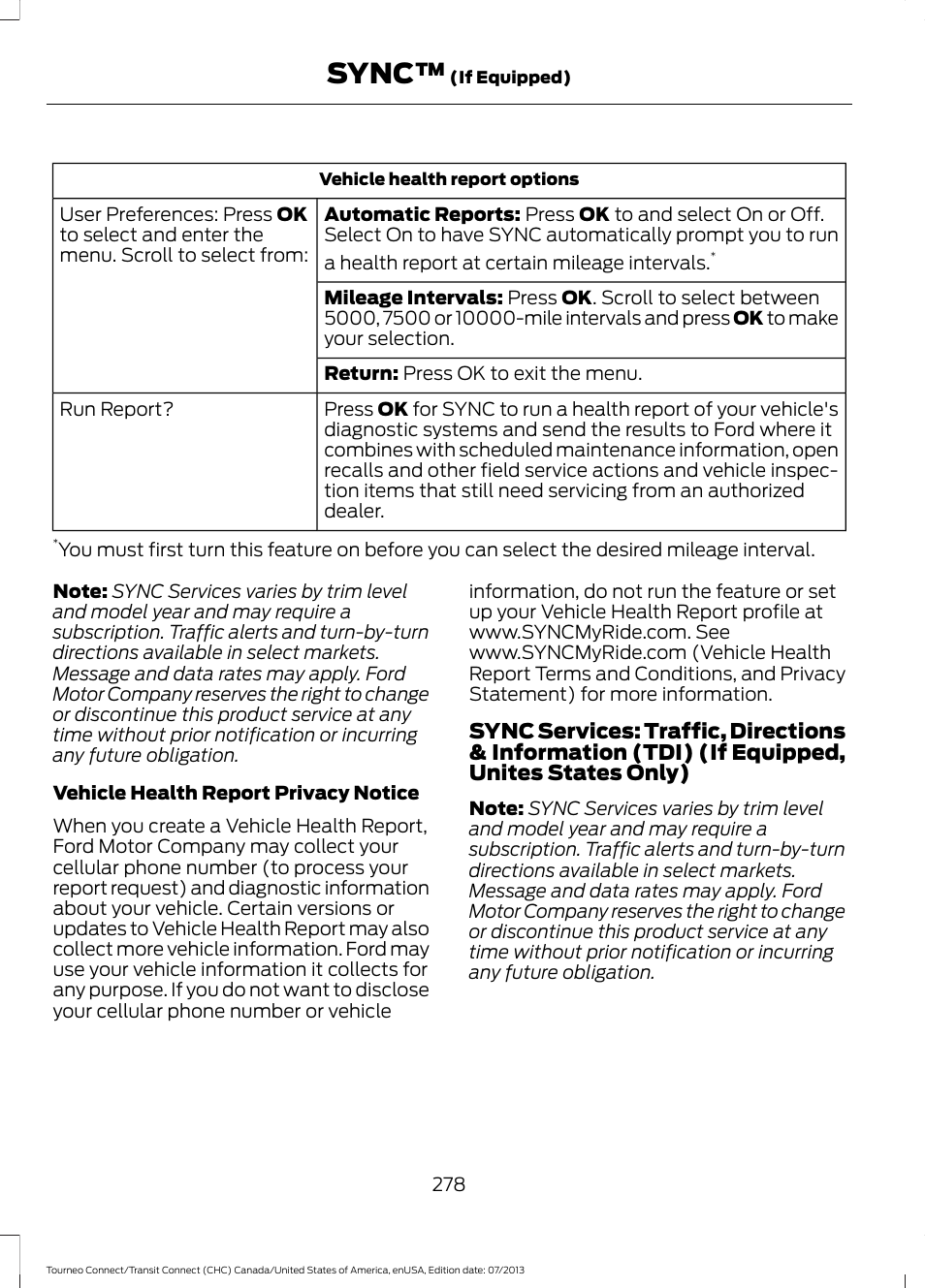 Sync | FORD 2014 Transit Connect v.2 User Manual | Page 281 / 404