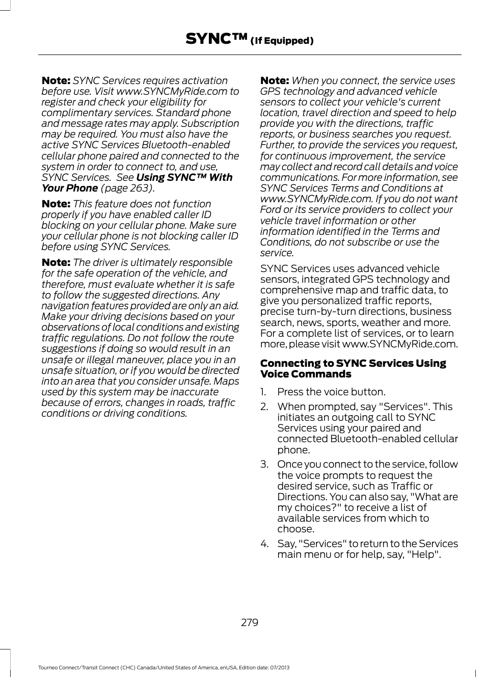 Sync | FORD 2014 Transit Connect v.2 User Manual | Page 282 / 404