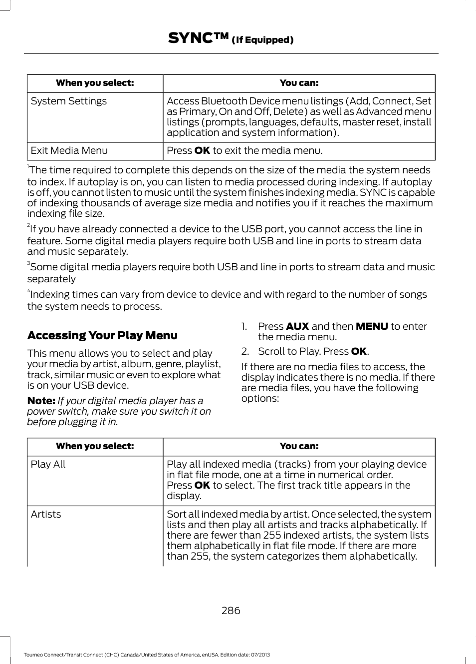 Sync | FORD 2014 Transit Connect v.2 User Manual | Page 289 / 404