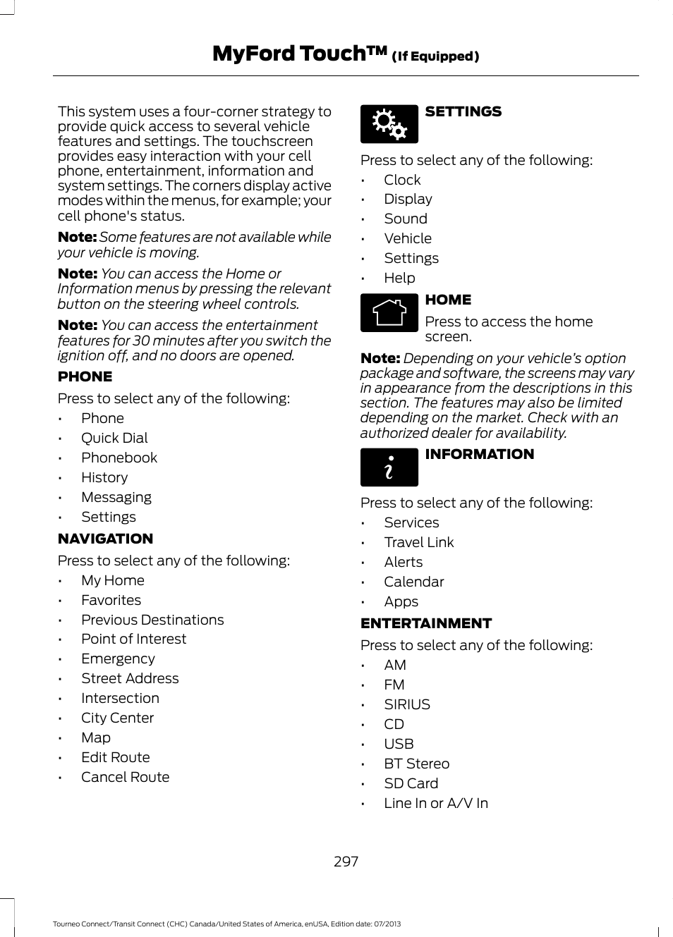 Myford touch | FORD 2014 Transit Connect v.2 User Manual | Page 300 / 404