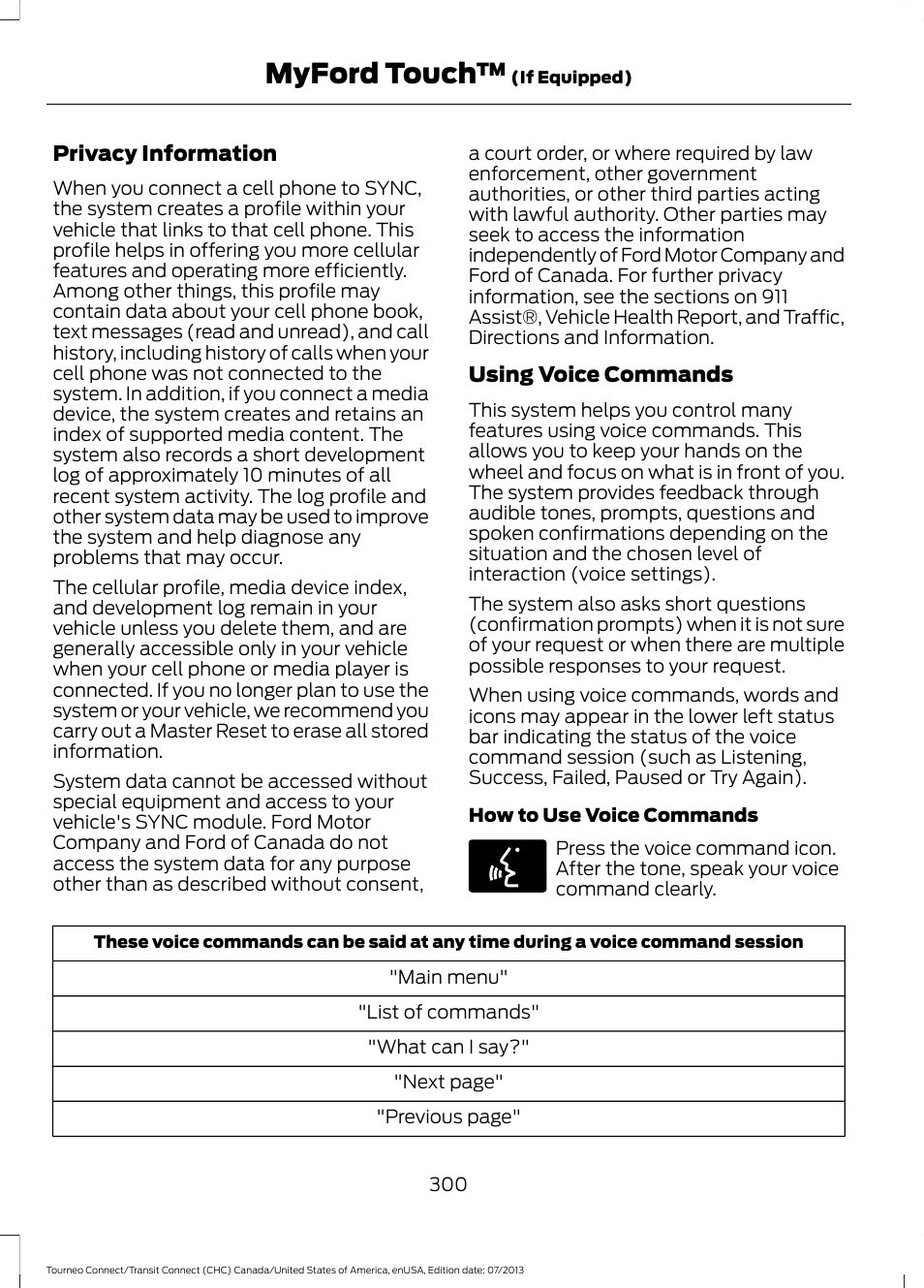 Myford touch | FORD 2014 Transit Connect v.2 User Manual | Page 303 / 404