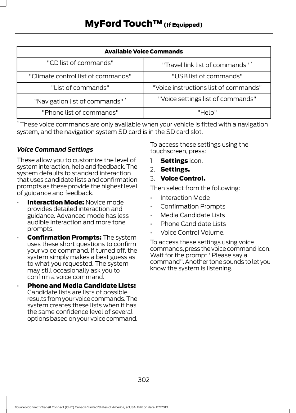 Myford touch | FORD 2014 Transit Connect v.2 User Manual | Page 305 / 404