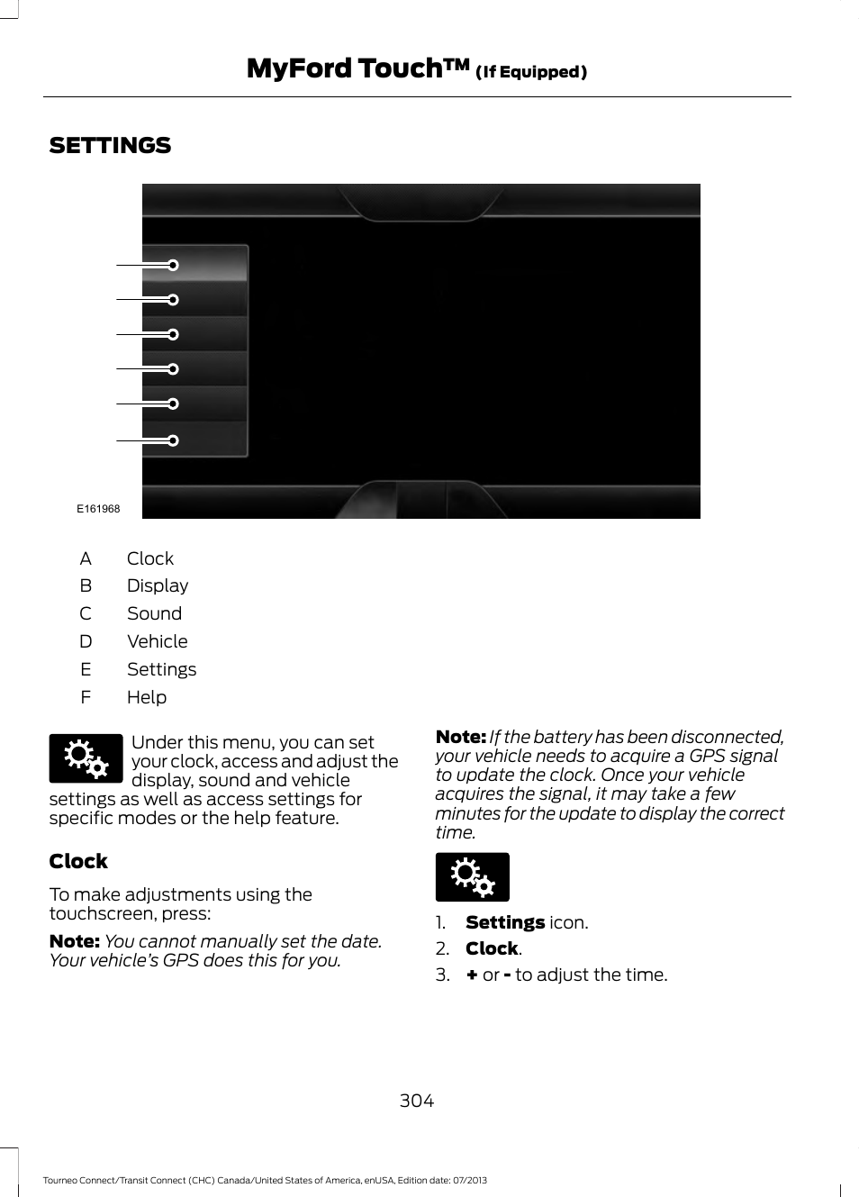 Settings, Myford touch | FORD 2014 Transit Connect v.2 User Manual | Page 307 / 404