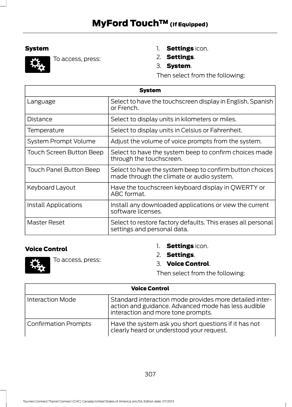 Myford touch | FORD 2014 Transit Connect v.2 User Manual | Page 310 / 404