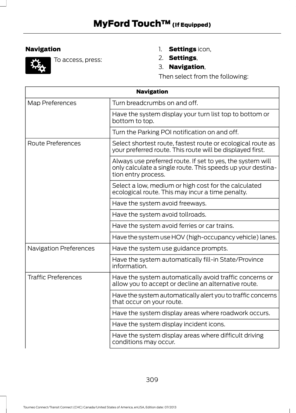 Myford touch | FORD 2014 Transit Connect v.2 User Manual | Page 312 / 404
