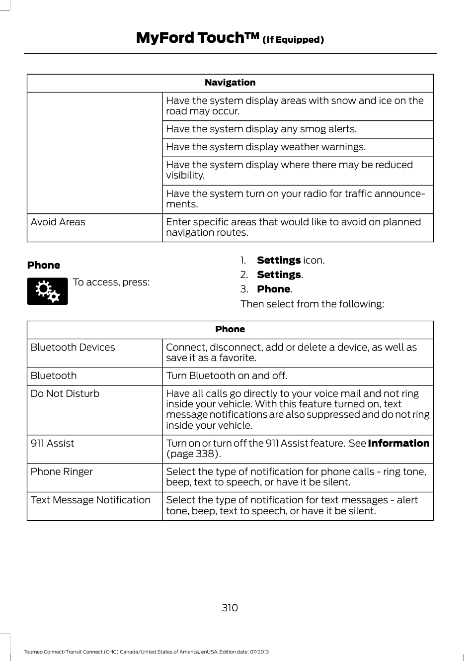 Myford touch | FORD 2014 Transit Connect v.2 User Manual | Page 313 / 404