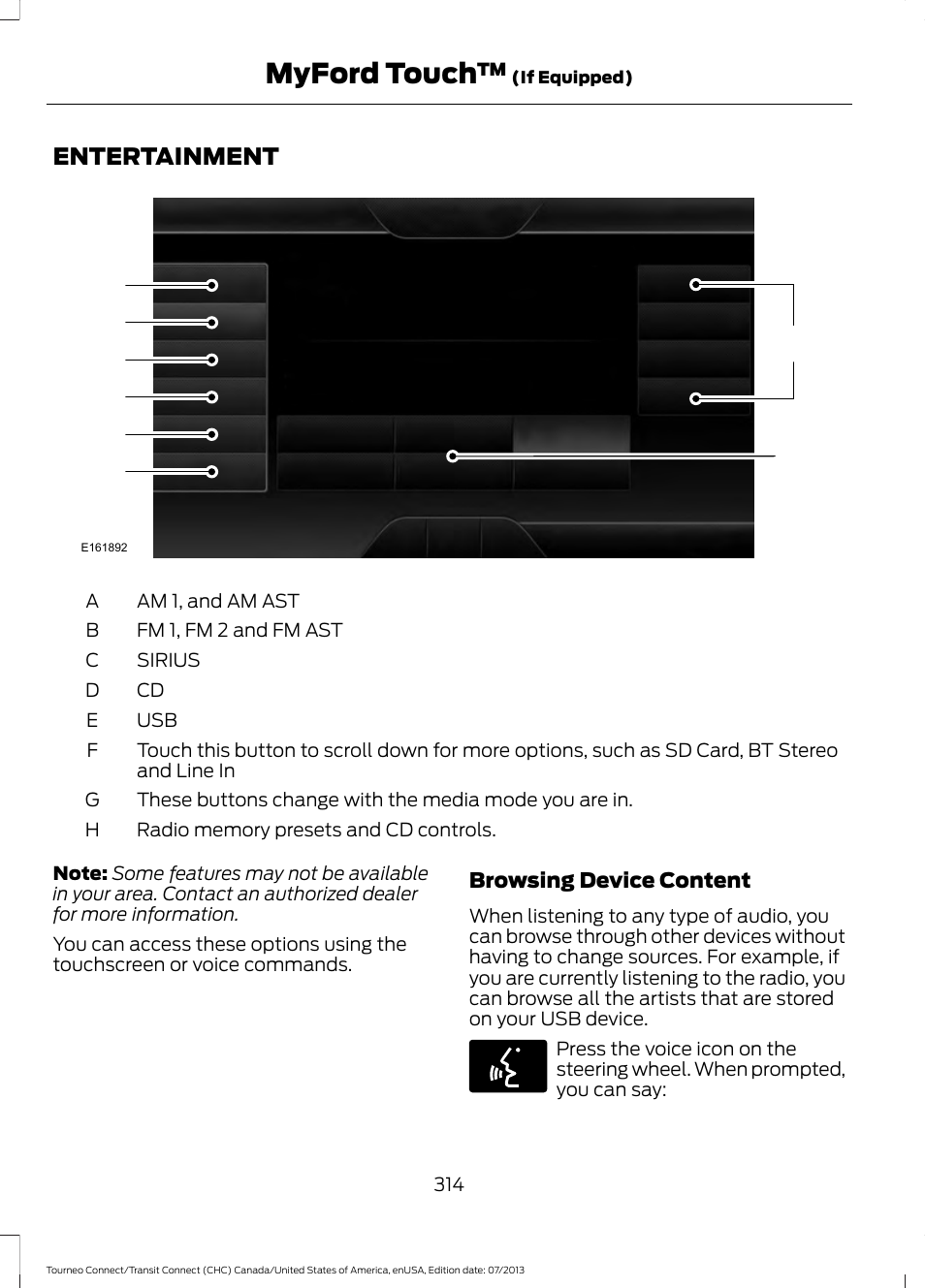 Entertainment, Myford touch | FORD 2014 Transit Connect v.2 User Manual | Page 317 / 404