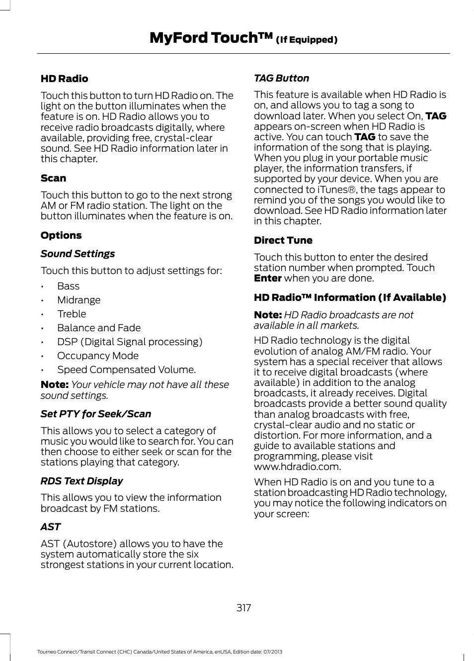 Myford touch | FORD 2014 Transit Connect v.2 User Manual | Page 320 / 404