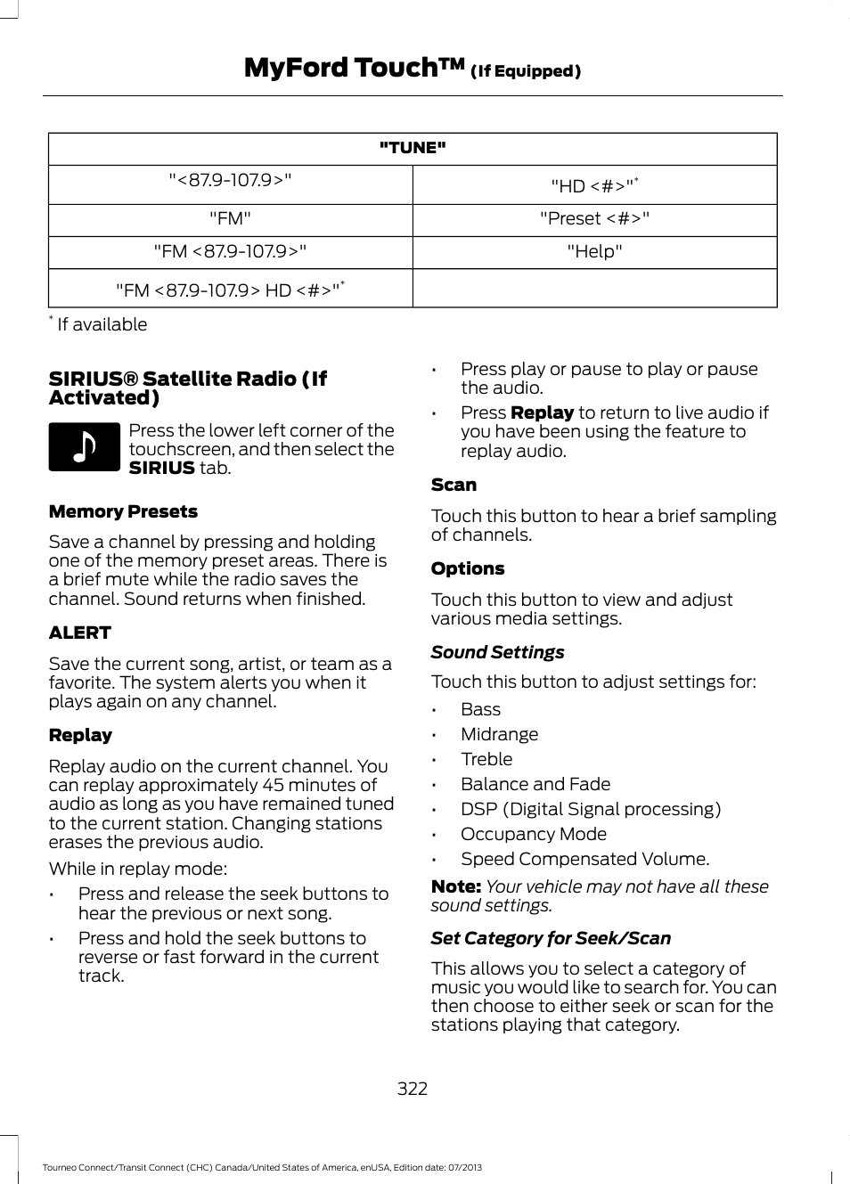 Myford touch | FORD 2014 Transit Connect v.2 User Manual | Page 325 / 404