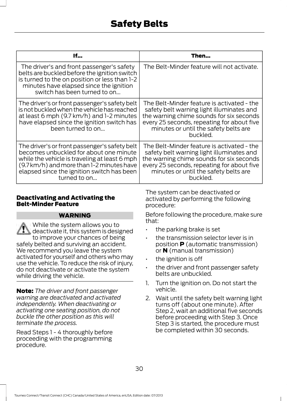 Safety belts | FORD 2014 Transit Connect v.2 User Manual | Page 33 / 404