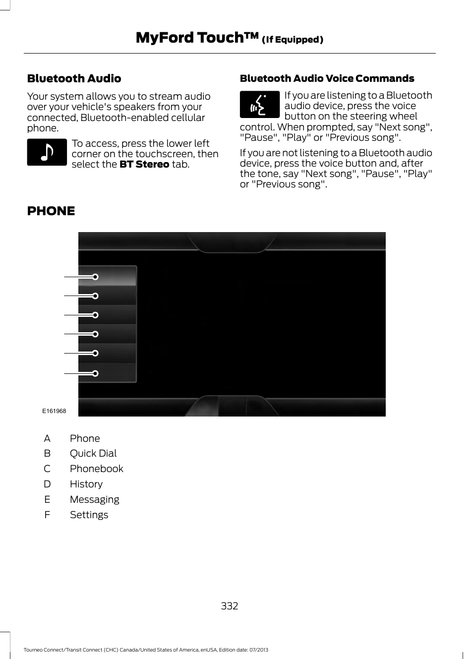 Phone, Myford touch | FORD 2014 Transit Connect v.2 User Manual | Page 335 / 404