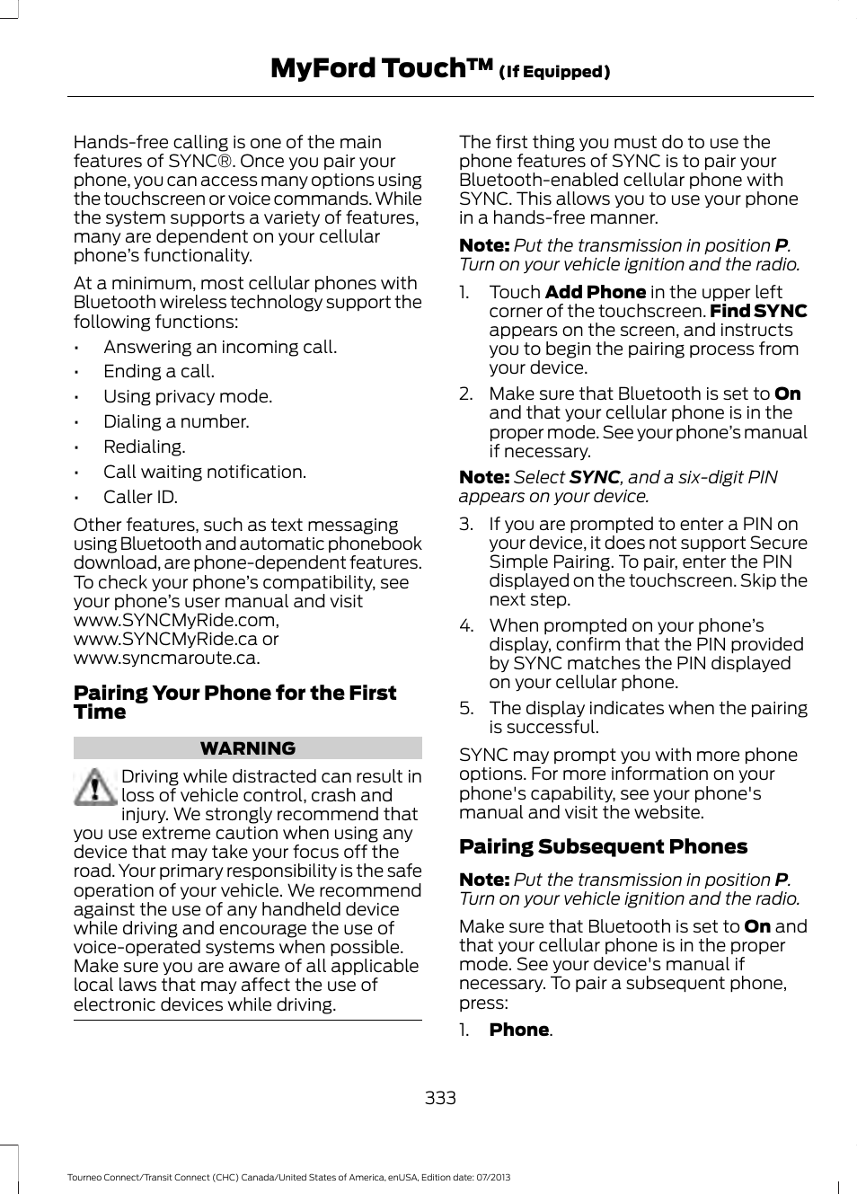 Myford touch | FORD 2014 Transit Connect v.2 User Manual | Page 336 / 404