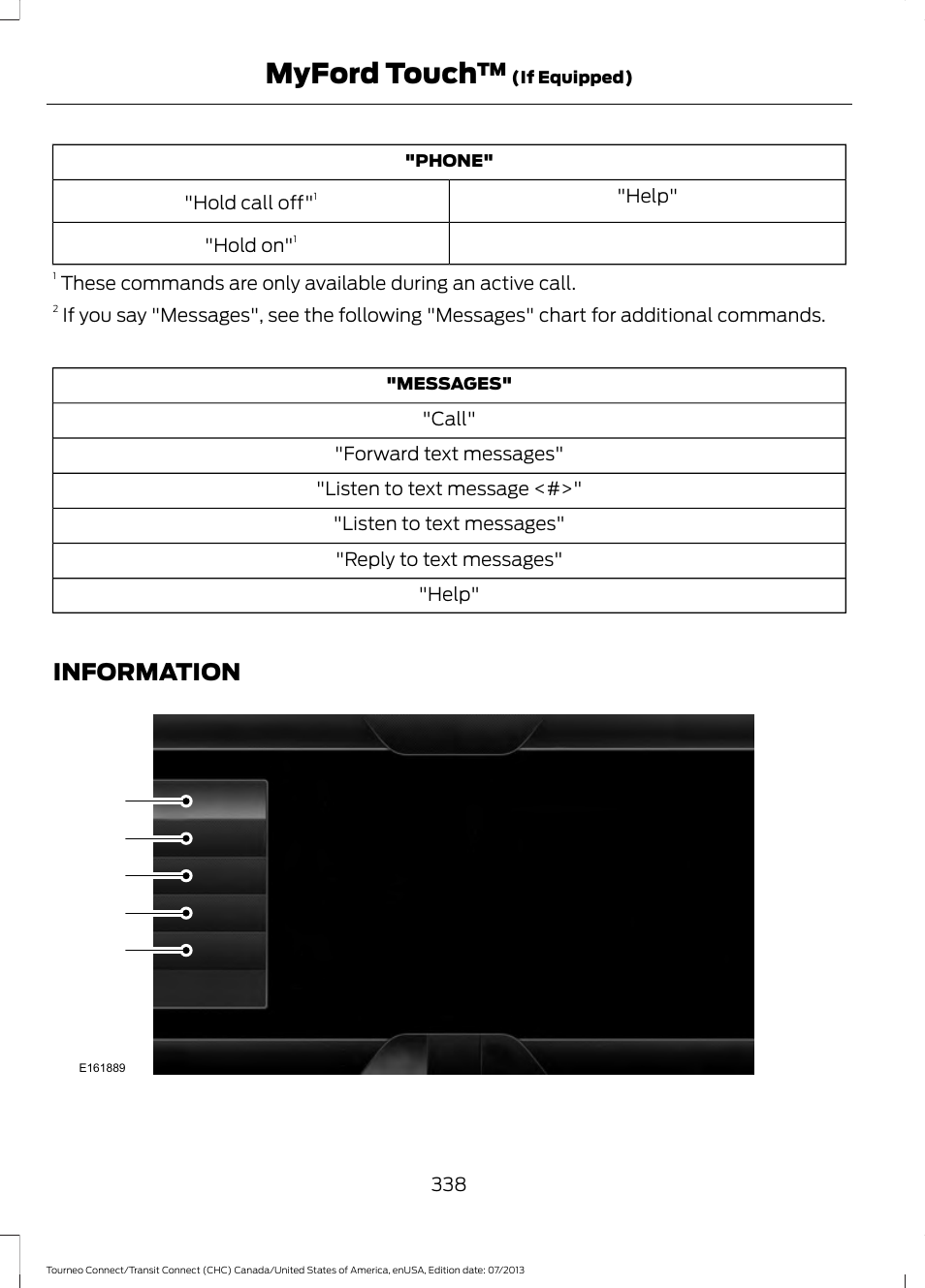 Information, Myford touch | FORD 2014 Transit Connect v.2 User Manual | Page 341 / 404